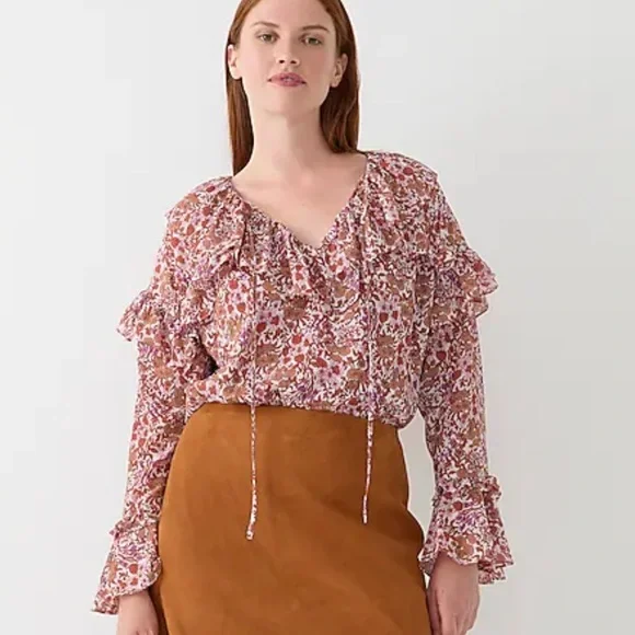 J. Crew Ruffle Crinkle Chiffon Top - Large - Picture 2 of 8